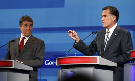 Rick Perry and Mitt Romney at debate