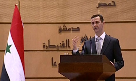 Syrian President Bashar al-Assad delivering a speech in Damascus 