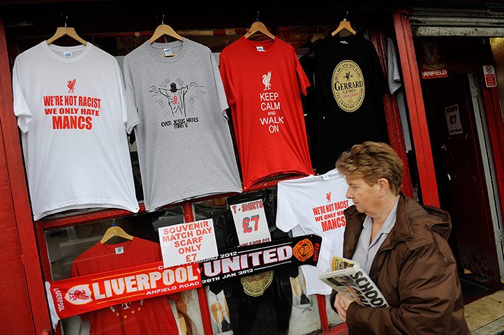 Liverpool v Man Utd: T-shirts for sale outside Anfield