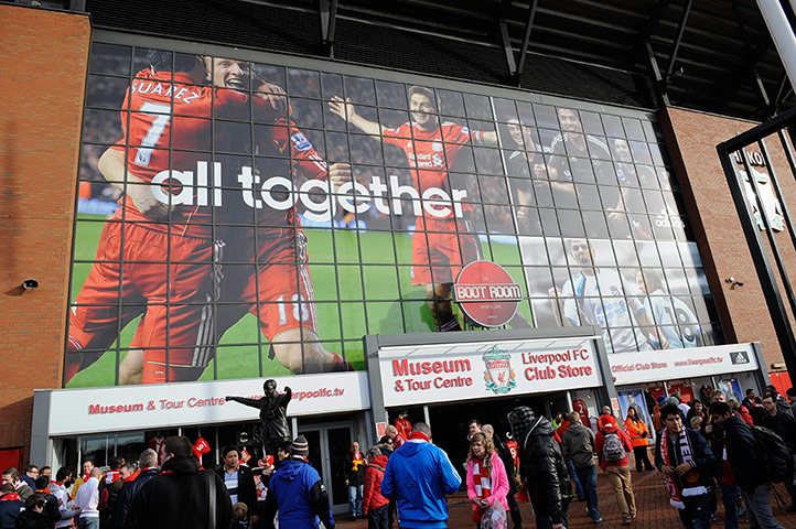 Liverpool v Man Utd: Fans gather outside the Kop