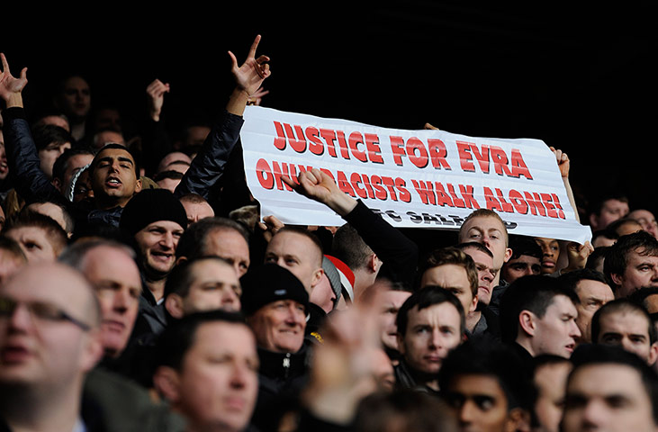 Liverpool v Man Utd: United banner supporting Evra