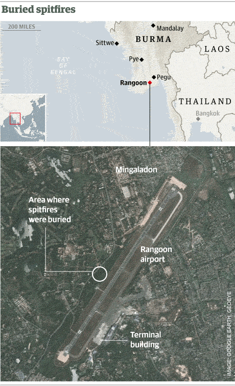 Graphic: WWII Spitfires buried in Burma near Rangoon