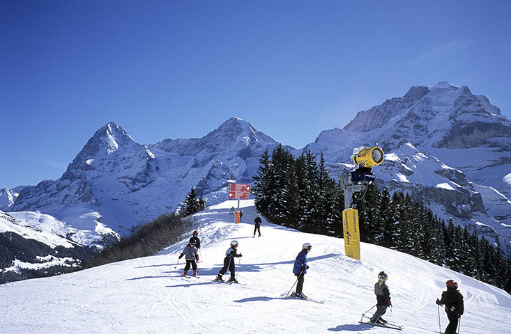 Murren skiing: Children skiing above Murren