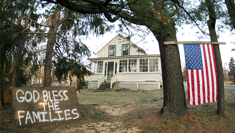 Newtown - the day after: A sign reads 