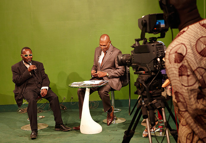 Amadou and Mariam: Amadou being interview at the studios of ORTM
