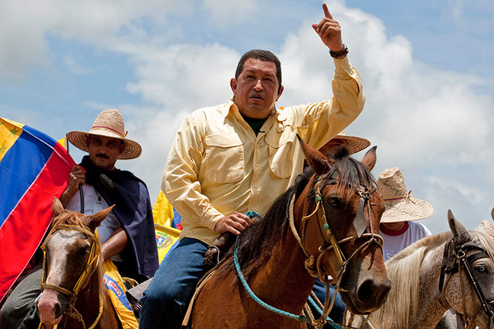 Chavez: Chávez rides a horse during his weekly broadcast in Apure 