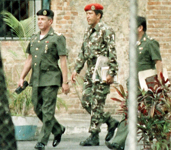 Chavez: Colonel Hugo Chávez in 1992 after being arrested for the failed coup 