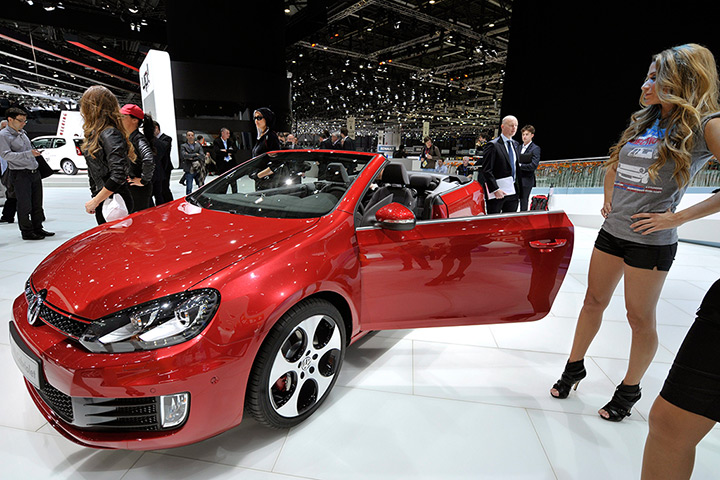 Geneva motor show: The new Volkswagen Golf GTI Cabriolet car is shown 