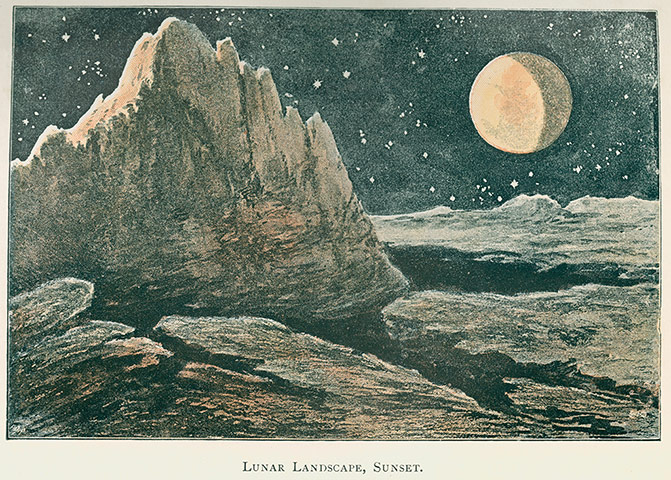 The Royal Society: Depiction of the lunar landscape 'at sunset'