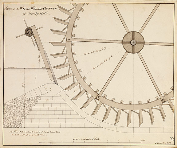 The Royal Society: Design for the waterwheel and conduit for Scrooby mill