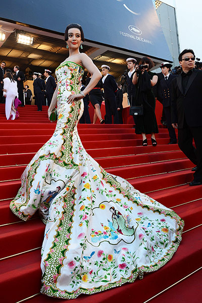 Moonrise: Chinese model Fan Bing Bing shows off the elaborate trail to her dress