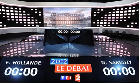 The set for the French presidential debate on 1 Mary 2012.