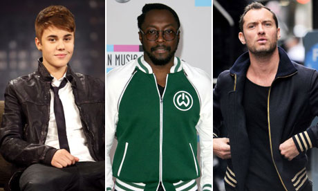 Justin Bieber,  Will.i.am and Jude Law in bomber jackets