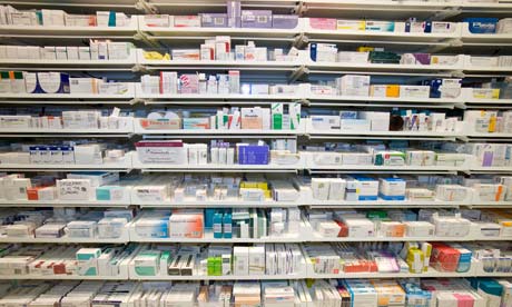 Display of pharmacy shelving in UK pharmacy