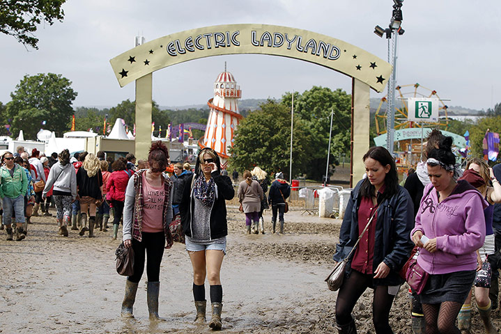 Isle of White: The festival site covered in mud