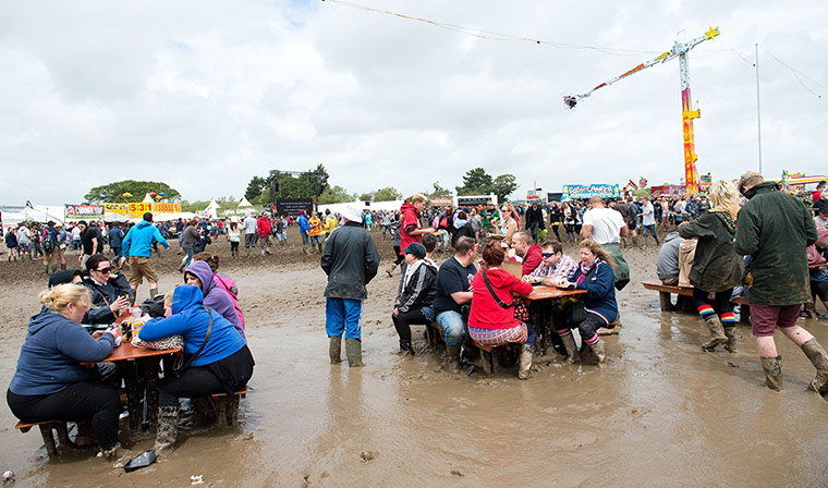 ISle of Woght: A general view of the festival site covered in mud