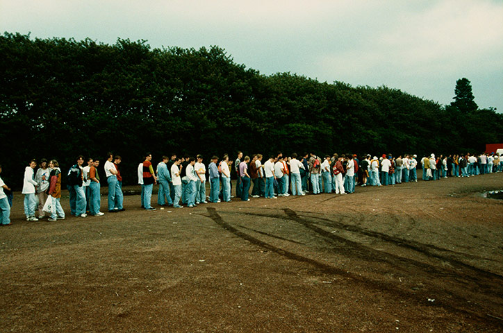 Stone Roses Book: Stones Roses fans queuing at Glasgow Green, 1990