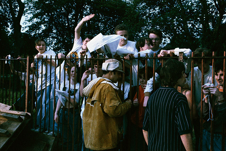 Stone Roses Book: Members of the Stone Roses signing autographs at Spike Island, 1990