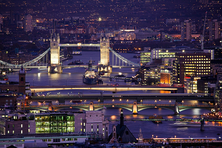 London from the rooftops : Tower bridge at night