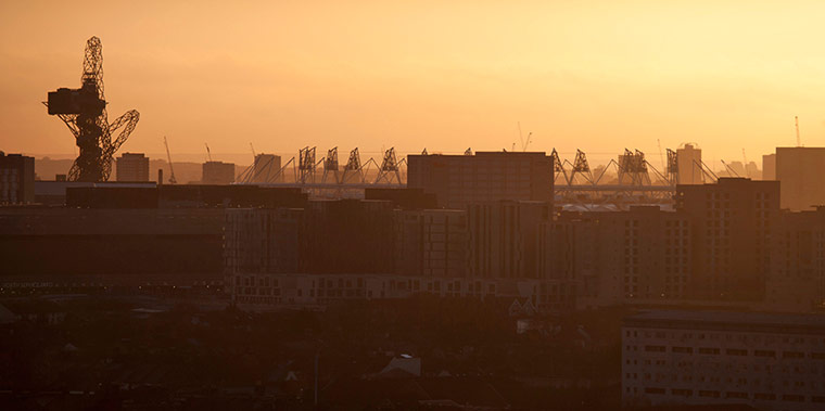 London from the rooftops : Winter sunset over Stratford