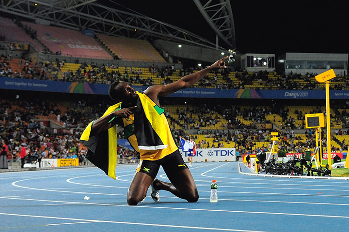 Usain Bolt: Jamaica's Usain Bolt celebrates winning