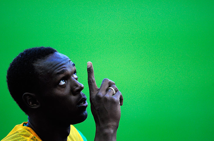 Usain Bolt: .Jamaica's Usain Bolt gestures after competing 