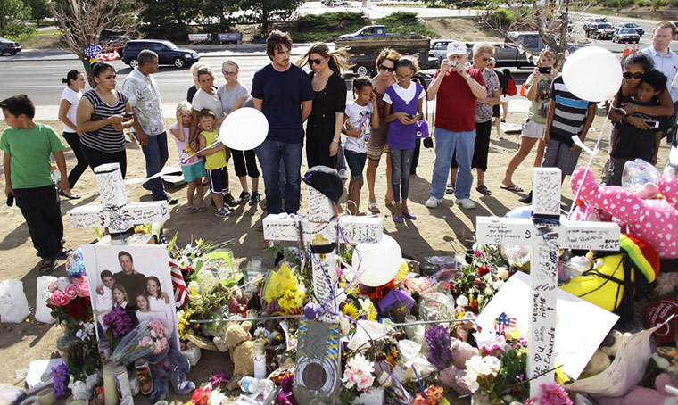 baleaurora: Christian Bale and Sibi Blazic with other mourners at the Aurora memorial