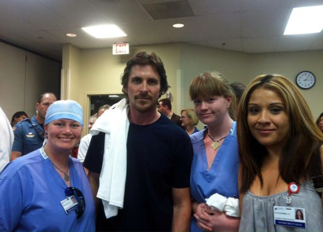 baleaurora: Christian Bale with staff of the Medical Centre of Aurora 