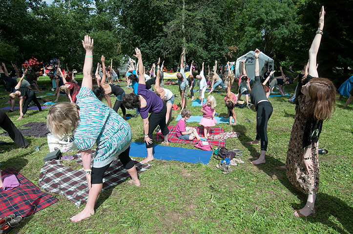 Womad atmosphere: A morning Yoga class in the World of Wellbeing area