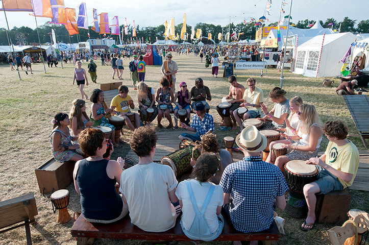 Womad atmosphere: A drumming class on site