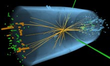 A representation of traces of a proton-proton collision in the search for the Higgs boson