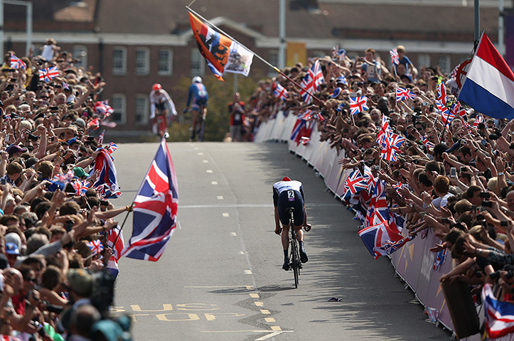team GB celebrations: The crowd cheer on Bradley Wiggins