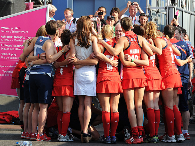 team GB celebrations: The Team GB Women's Hockey team celebrate their bronze 