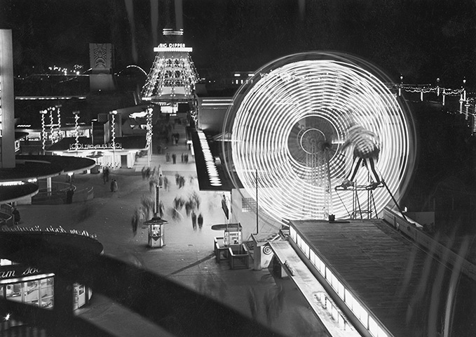 Blackpool illuminations: 1955: Illuminated rides at The Pleasure Beach