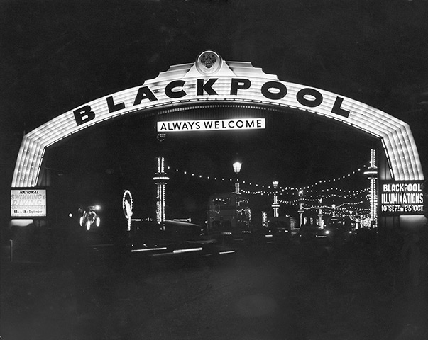 Blackpool illuminations: 1954: Welcome Arch on Blackpool promenade,