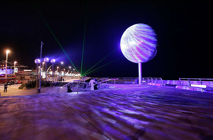 Blackpool illuminations: 2005: The Mirror Ball bathed in a projected lightshow