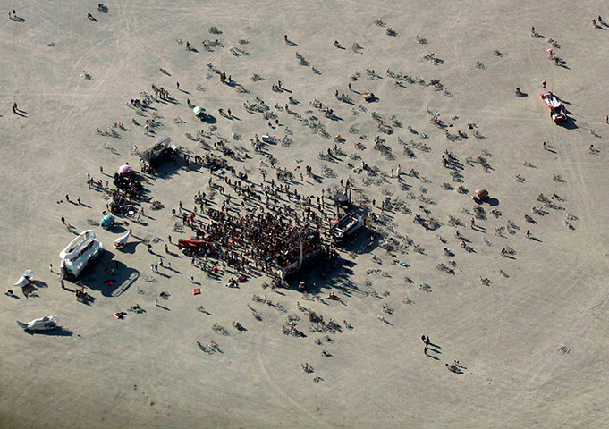 Burning Man: An aerial view of a dance party in the Black Rock Desert of Nevada