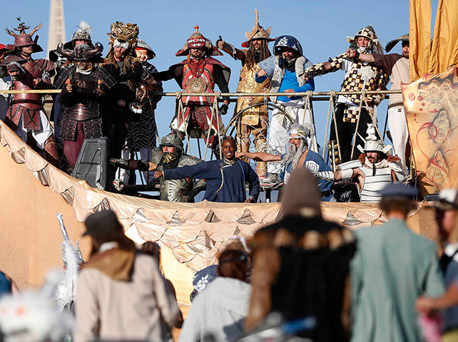 Burning Man: The Samurais dance at sunrise during the Burning Man 2012 