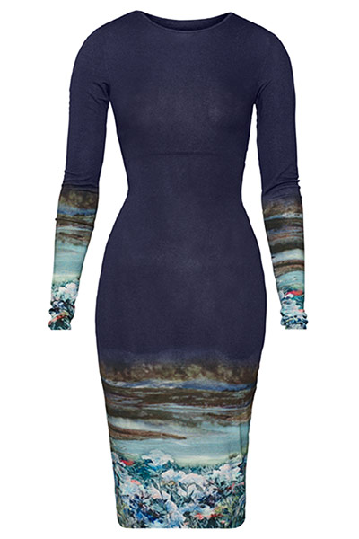 Fashion blogger Bip Ling: Navy long sleeved dress with design at sleeve ends and bottom