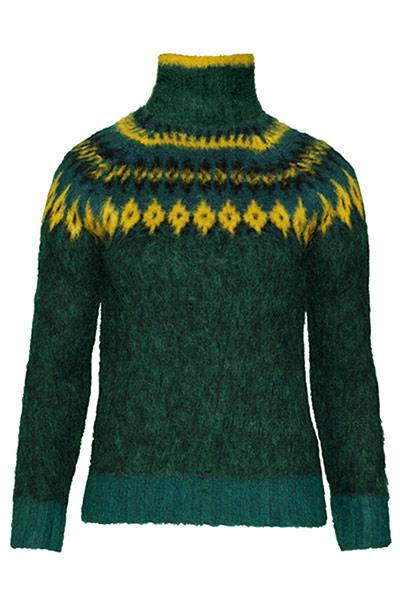 Fashion blogger Bip Ling: Green wollen polo neck with design around neck
