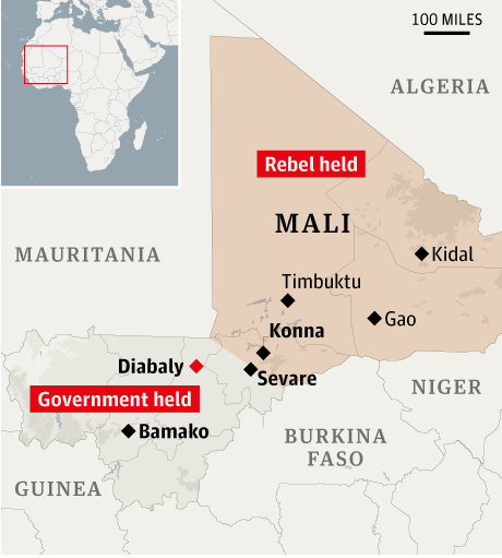 Map: Mali, locating Diabaly