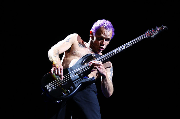 Football: Flea of The Red Hot Chilli Peppers performs at Big Day Out 2013 in Sydney