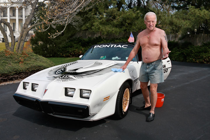 Shirtless Biden washes Trans Am in White House driveway