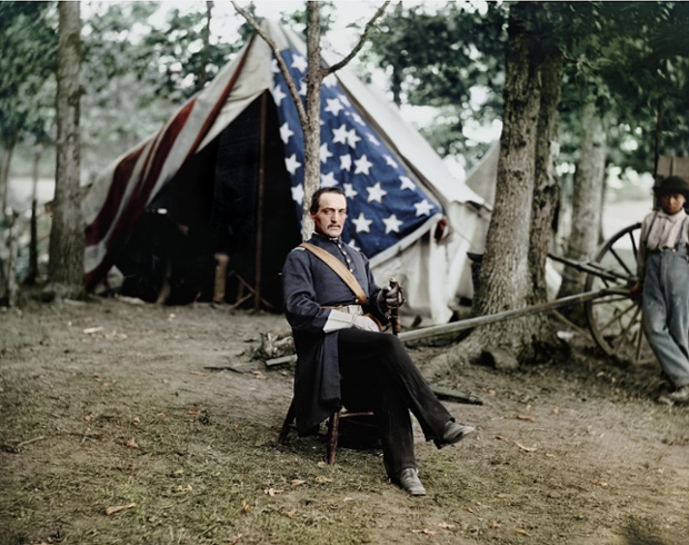 American Civil War: Union Capt. Cunningham, 1863. Colourisation from a black and white wet collodion glass plate.