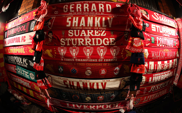 Wednesday night football: Scarves for sale outside Anfield