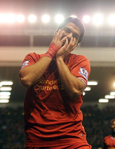 premier league: Luis Suarez celebrates his goal