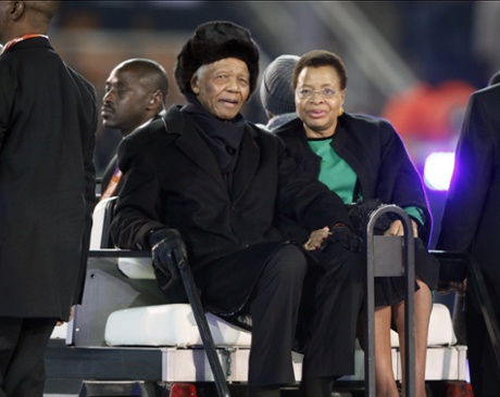 Nelson Mandela at the World Cup final match in Johannesburg, South Africa, 11 July 2010.