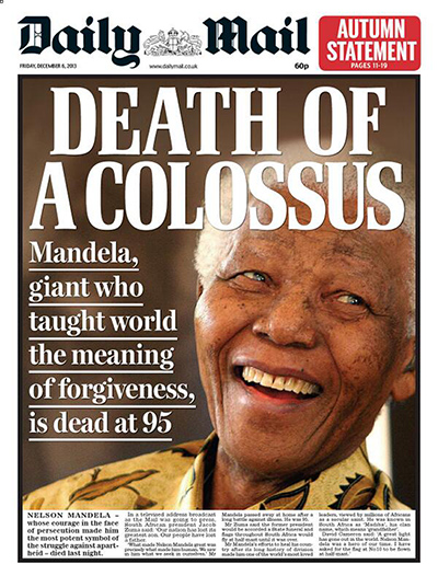 Mandela front pages: Daily Mail Mandela