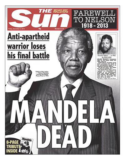 Mandela front pages: Mandela, the Sun