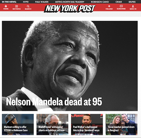 Mandela front pages: Mandela New York Post